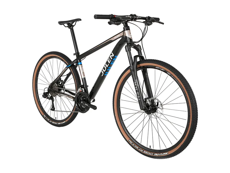 Julen Evolution 2.0 negra con azul, vista de tres cuartos