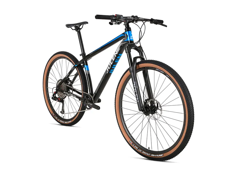 Julen Evolution 3.0 negra con azul, vista de tres cuartos
